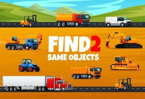 Find two same game with construction machinery Stock Illustration