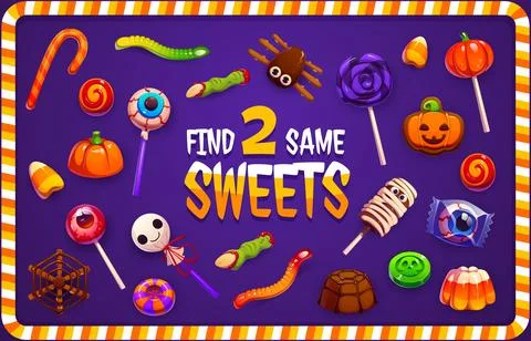 Find two same Halloween sweets, eyeball lollipops Stock Illustration