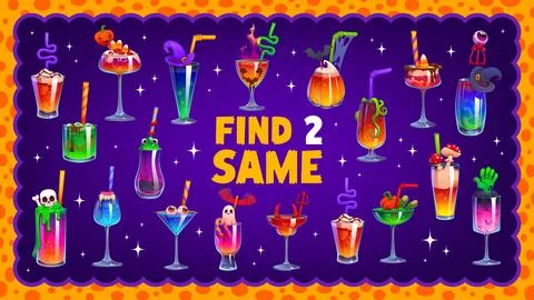 Find two same Halloween witch cocktails, game quiz Stock Illustration