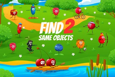 Find two same objects game with berry characters Ilustración de archivo
