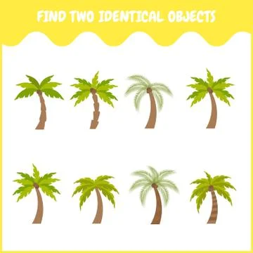 Find two the same palm tree in the picture. Educational matching game for chi Stock Illustration