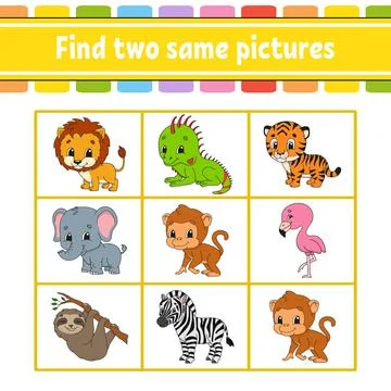 Find two same pictures. Task for kids. Education developing worksheet. Activi Stock Illustration