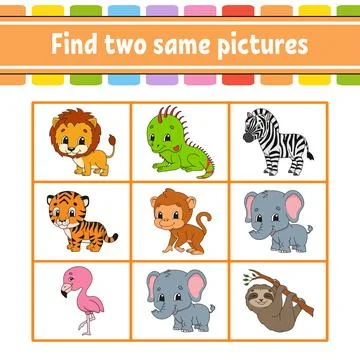 Find two same pictures. Task for kids. Education developing worksheet. Activi Illustrazione stock