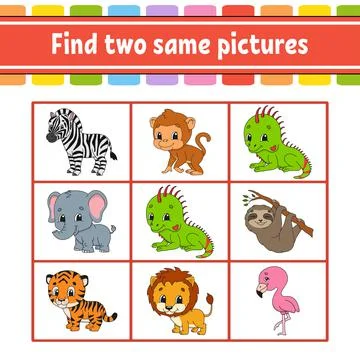Find two same pictures. Task for kids. Education developing worksheet. Activi Stock Illustration