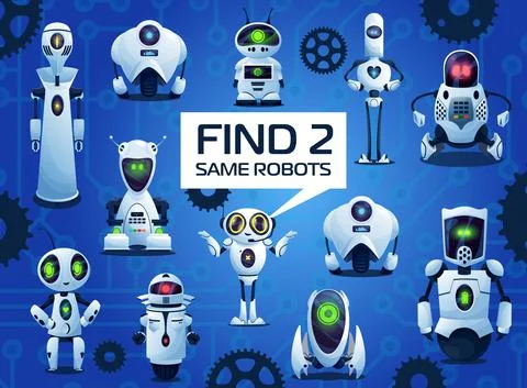 Find two same robots cartoon kids game, riddle イラスト素材