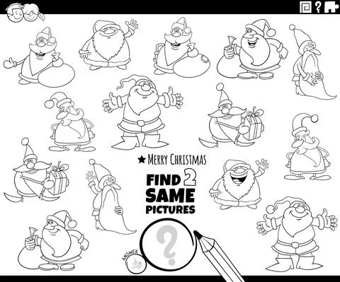 Find two same Santa Claus characters coloring book page Illustrazione stock