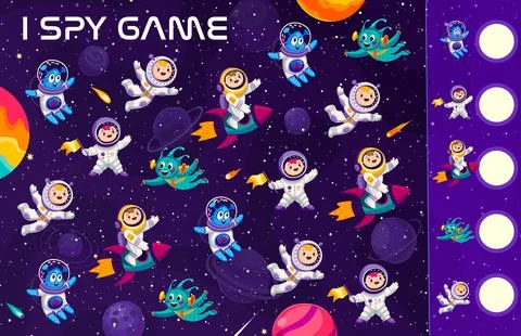 Find two same space objects, cartoon astronaut Stock Illustration