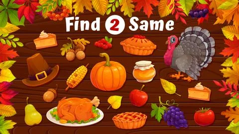 Find two same Thanksgiving objects on kids game Stock Illustration