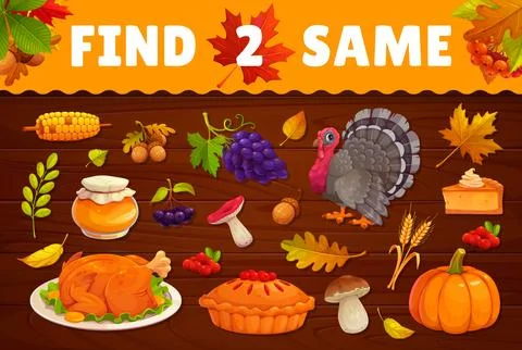 Find two same Thanksgiving objects for kids game Stock Illustration