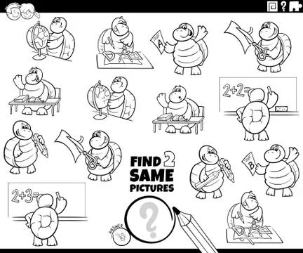 Find two same turtle characters color book page Illustrazione stock