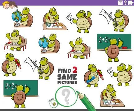 Find two same turtle characters task for kids Cartoon Illustration of Find... Stock Photos