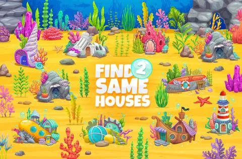 Find two same underwater house buildings game Ilustración de archivo