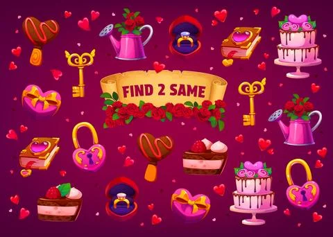 Find two same valentine day characters and objects Ilustração Stock