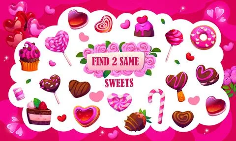 Find two same valentines day candy sweets game Ilustração Stock