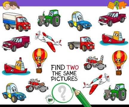 Find two the same vehicles pictures game Stock Illustration