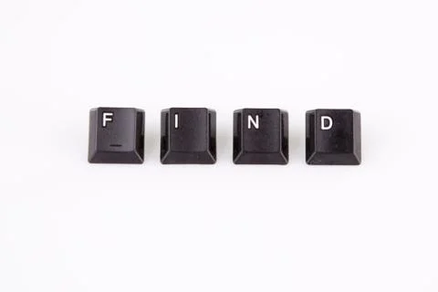 Find word written with black computer buttons over white Stock Photos