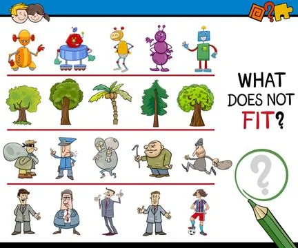 Find wrong picture activity Cartoon Illustration of Finding Improper Item ... Stock Photos