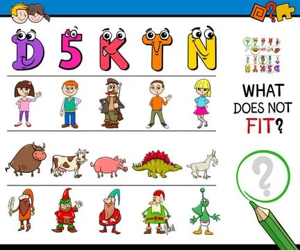 Find wrong picture in a row educational game Cartoon Illustration of Findi... Stock Photos