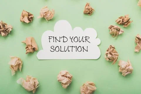 FIND YOUR SOLUTION text on white speech bubble cloud Stock Photos
