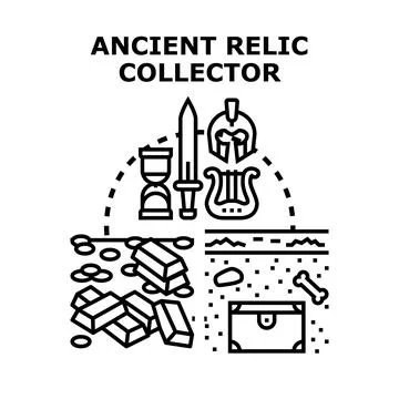 Finding ancient relics, treasure, and historical artifacts Stock Illustration