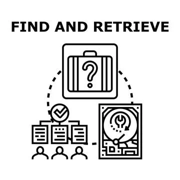 Finding and retrieving data and information concepts Stock Illustration