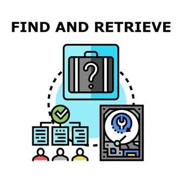 Finding and retrieving data and information concepts Stock Illustration