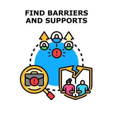 Finding barriers and supports in challenges and problems Stock Illustration