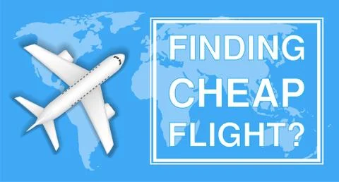 Finding cheap flight with airplane on world map Stock Illustration