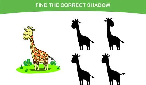 Finding the correct giraffe shadow. Find the correct shadow. Stock Illustration
