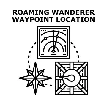 Finding destination and navigating path with location pointer 库存插图