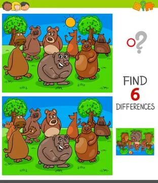 Finding differences game with bears characters Cartoon Illustration of Fin... 스톡 사진