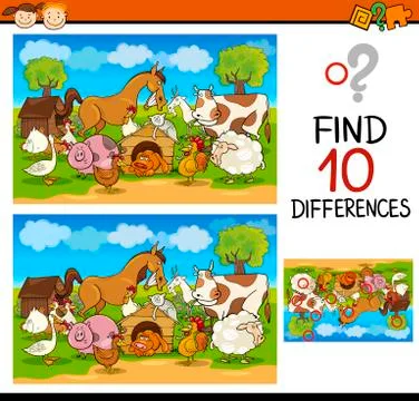 Finding differences game cartoon Stock Illustration