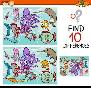 Finding differences game cartoon Stock Illustration