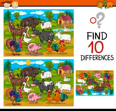 Finding differences game cartoon Stock Illustration