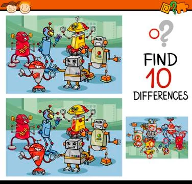 Finding differences game cartoon Stock Illustration