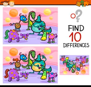 Finding differences game cartoon Stock Illustration