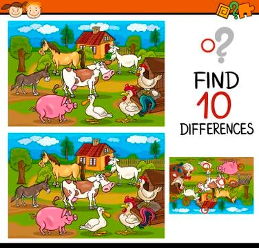 Finding differences game cartoon Stock Illustration