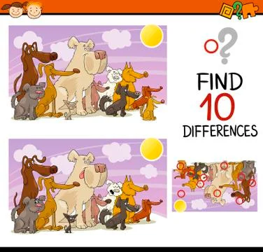 Finding differences game cartoon Stock Illustration