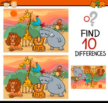 Finding differences game cartoon Stock Illustration