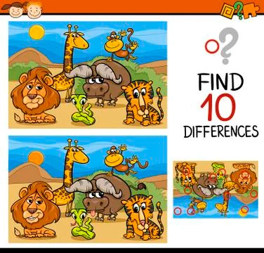 Finding differences game cartoon Stock Illustration