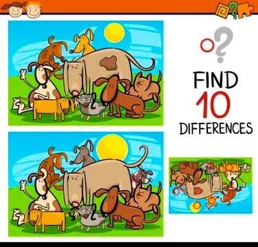 Finding differences game cartoon Stock Illustration