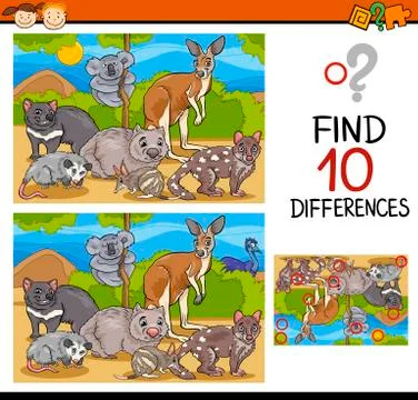 Finding differences game cartoon Stock Illustration