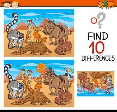 Finding differences game cartoon Stock Illustration