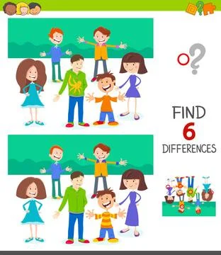 Finding differences game with children group Cartoon Illustration of Findi... Foto stock