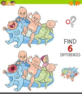 Finding differences game with cute babies Cartoon Illustration of Finding ... 写真素材