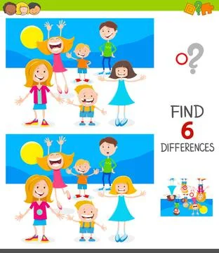 Finding differences game with cute children Cartoon Illustration of Findin... 스톡 사진