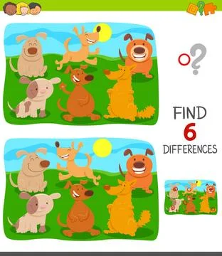 Finding differences game with cute dogs Cartoon Illustration of Finding Si... 스톡 사진