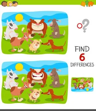 Finding differences game with dogs group Cartoon Illustration of Finding S... Foto stock