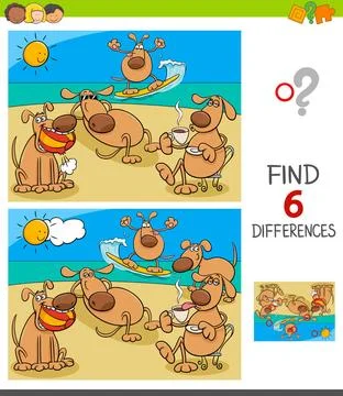 Finding differences game with dogs on vacation Cartoon Illustration of Fin... 스톡 사진