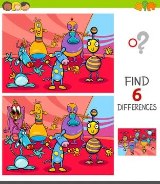 Finding differences game with fantasy creatures Cartoon Illustration of Fi... Foto stock